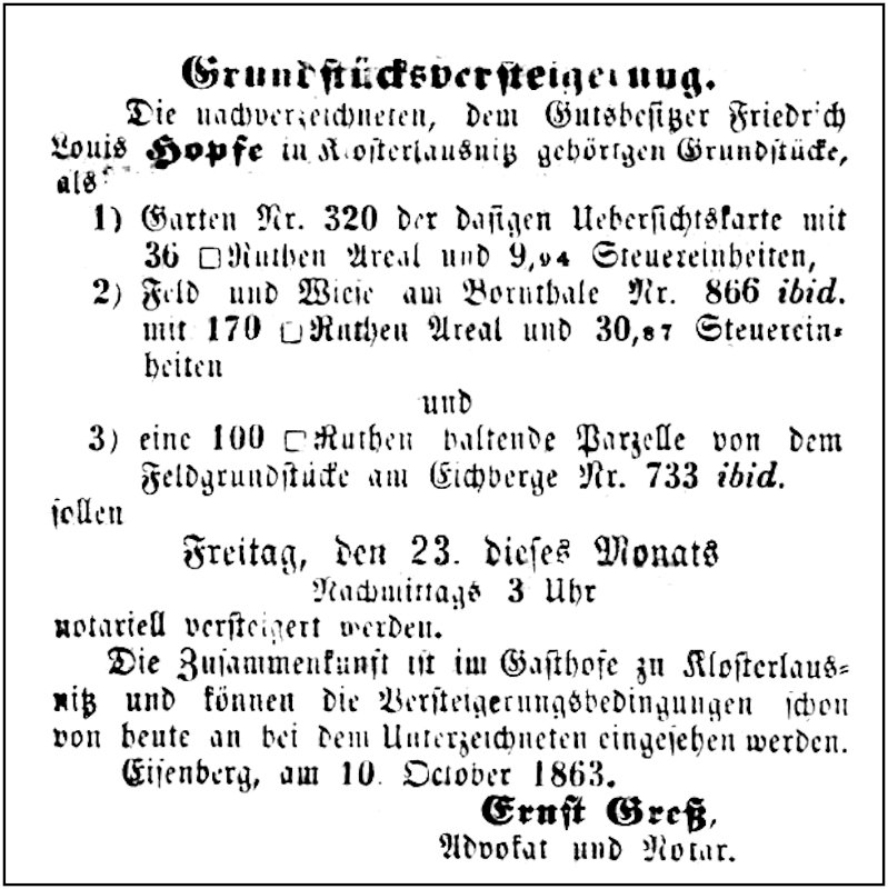 1863-10-10 Kl Grundstuecksversteigerung